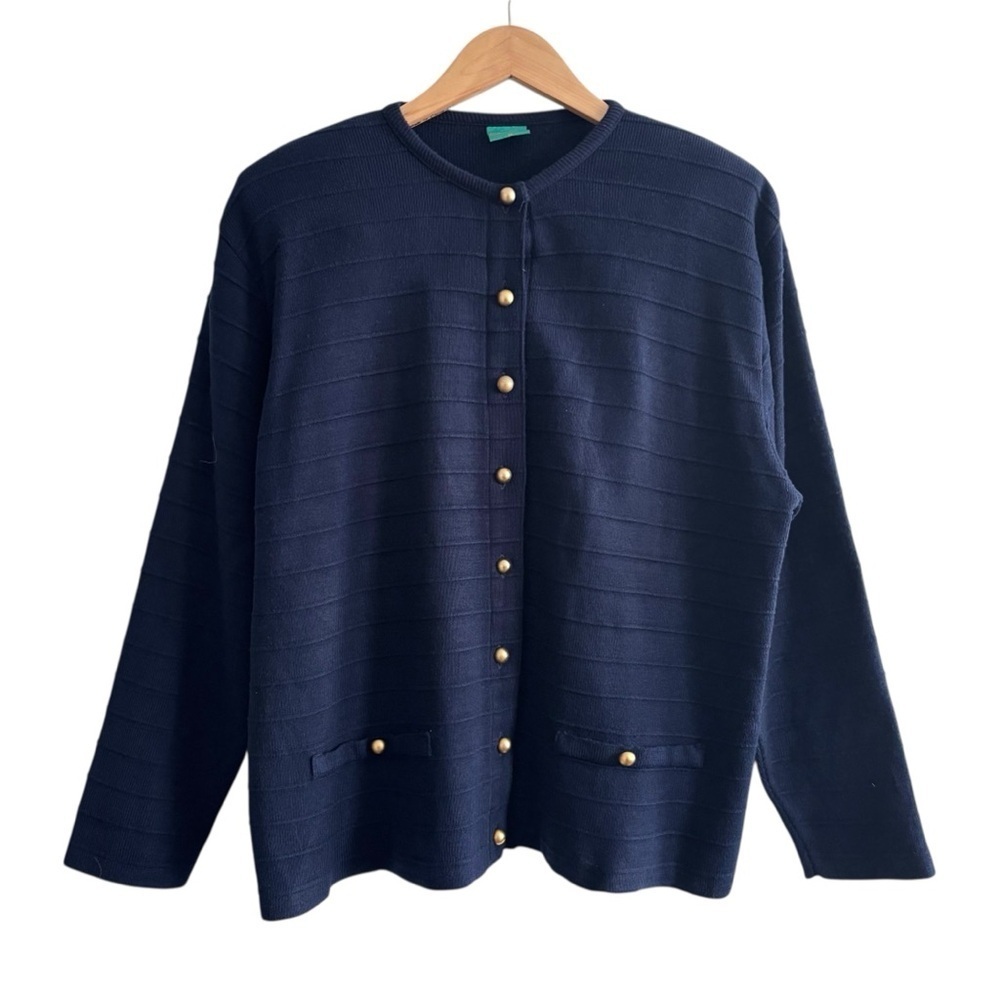 Vintage Ribbed Scoop Neck Navy and Gold Buttons